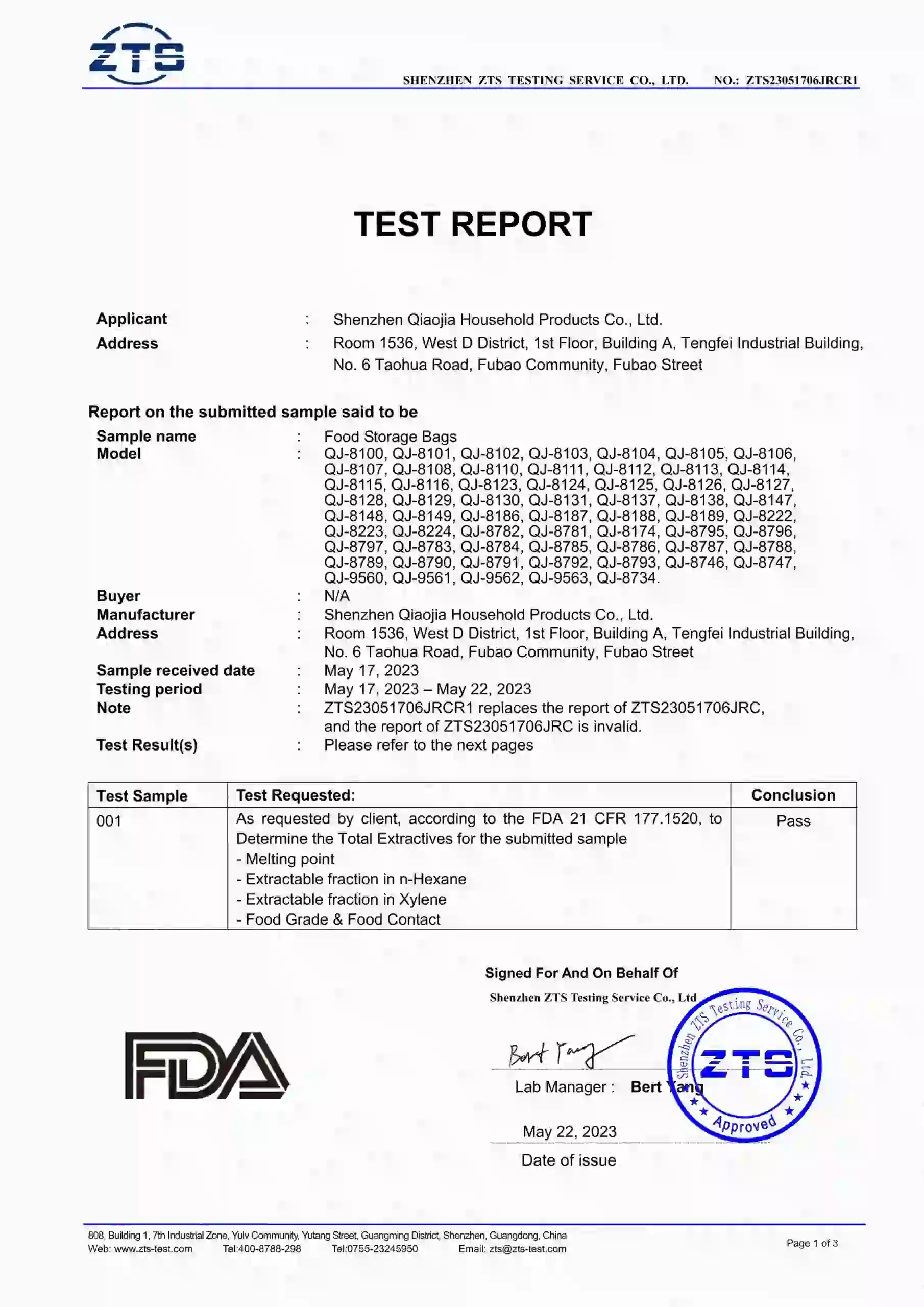Artfullife® FDA-certificeringstestrapport